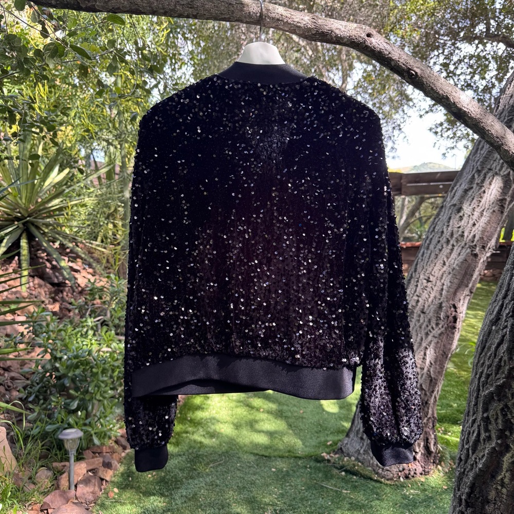 Nanette Lepore Sequined Black Bomber Jacket - Picture 2 of 5